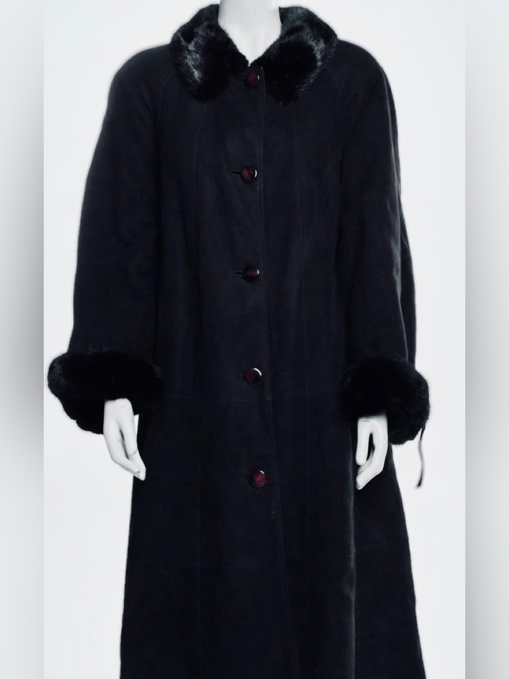Christia by Hanna K Long Black Shearling Mink Collar and Cuff Coat Old Money